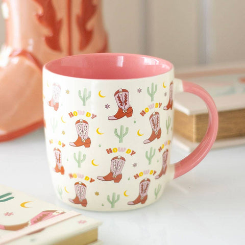Tasse à motif de bottes de cowboy roses