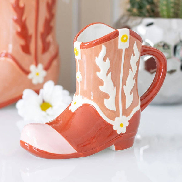 Mug en forme de botte de cow-boy rose