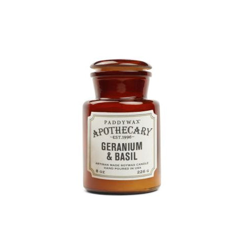 Bougie Apothecary Paddywax à la senteur Géranium et Basilic, idéal comme idée cadeau original ou pour soi-même, pour parfumer son intérieur.
