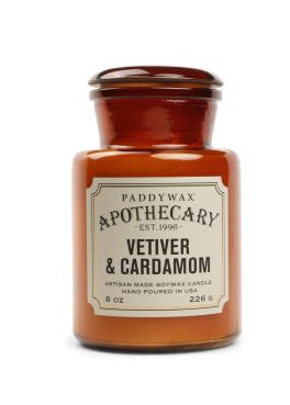 Bougie Apothecary Paddywax à la senteur Vétiver et Cardamome, idéal comme idée cadeau original ou pour soi-même, pour parfumer son intérieur.