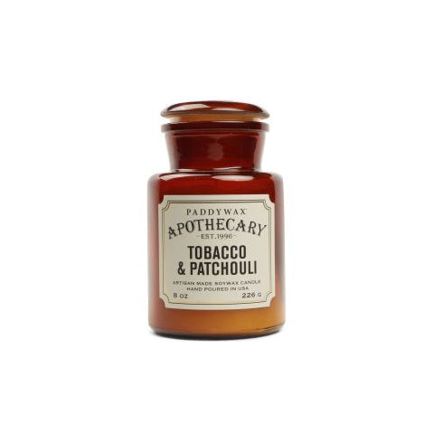 Bougie Apothecary Paddywax à la senteur Tabac et Patchouli, idéal comme idée cadeau original ou pour soi-même, pour parfumer son intérieur.