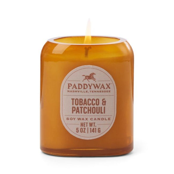Bougie en verre Ambre, senteur Tabac et Patchouli, idéal comme idée cadeau original ou pour soi-même, pour parfumer son intérieur.