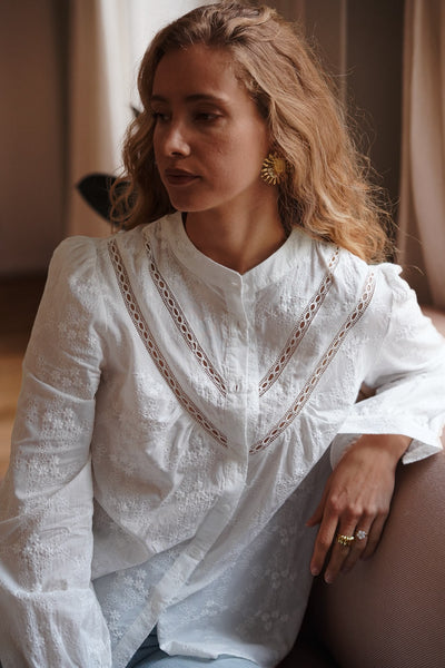 Chemisier blanc brodé en coton Anaïs