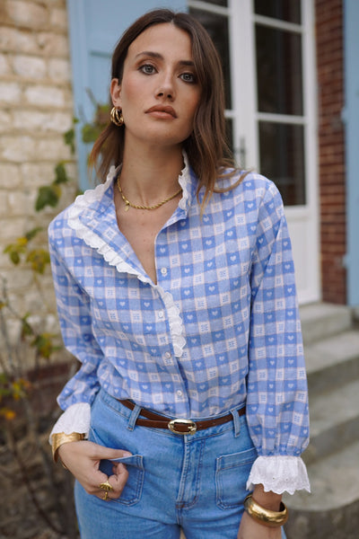 Chemisier manches longues vichy bleu Diane