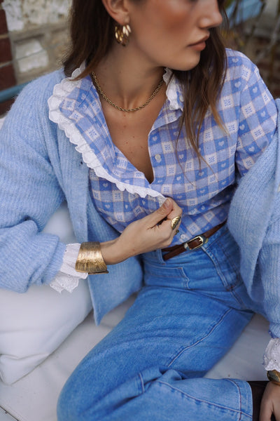 Chemisier manches longues vichy bleu Diane