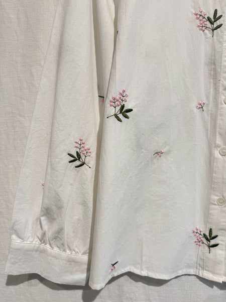 Chemisier blanc manches longues à fleurs roses Katy