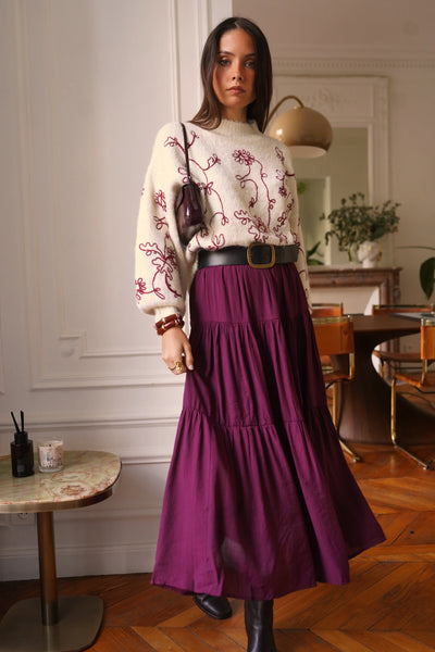 Jupe bordeaux effet jupon vue de face