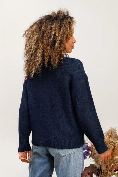 Pull Fleurs Sequin Bleu