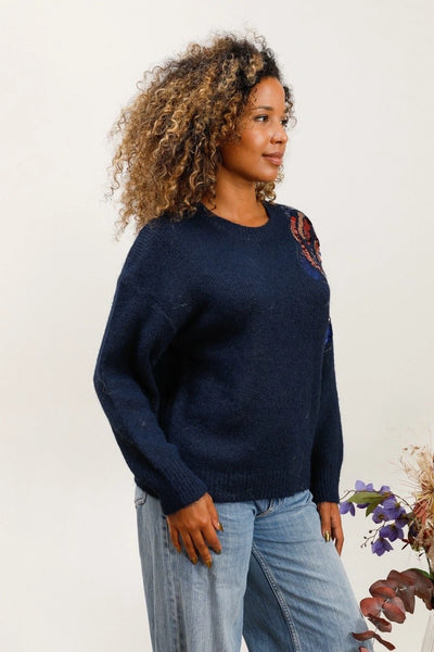 Pull Fleurs Sequin Bleu