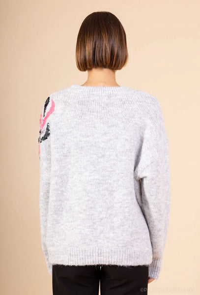 Pull Fleurs Sequin Gris