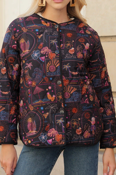 Veste à manches longues aux motifs tropicaux, taille unique, disponible également dans nos concepts store de Bruxelles