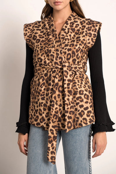 Veste sans manche avec des motifs de léopard, taille unique, disponible également dans nos concepts store de Bruxelles