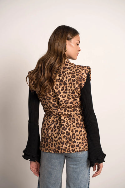 Veste sans manche avec des motifs de léopard, taille unique, disponible également dans nos concepts store de Bruxelles