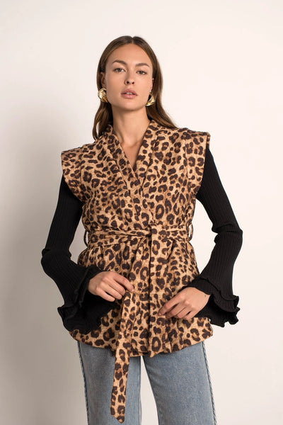 Veste sans manche avec des motifs de léopard, taille unique, disponible également dans nos concepts store de Bruxelles
