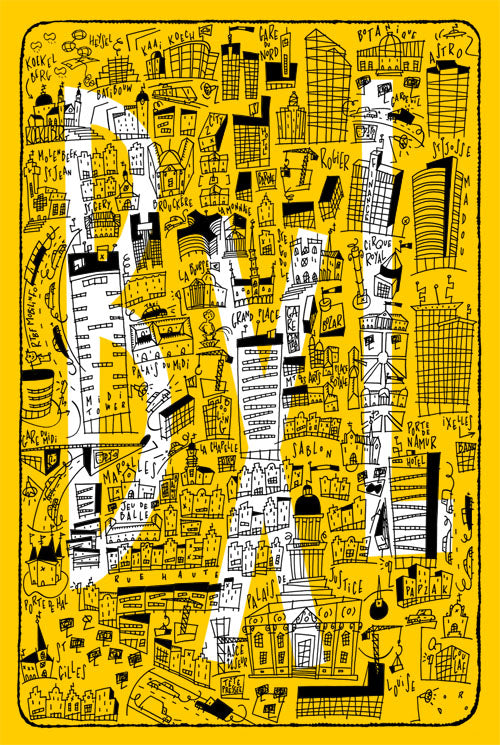 Carte postale BXL jaune